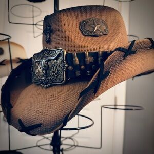 Brown Cowboy Hat with Decorative Band